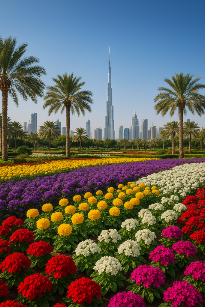 Colorful flowers arranged in Dubai, illustrating the impact of the local climate on flower choices in the region.